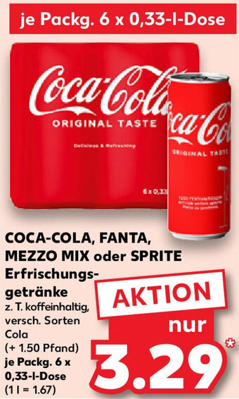 Kaufland COCA-COLA, FANTA, MEZZO MIX oder SPRITE Erfrischungsgetränke 6x0,33 L Dose Angebot