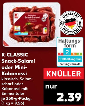 Kaufland K-CLASSIC Snack-Salami oder Mini Kabanossi 250 g Packg. Angebot