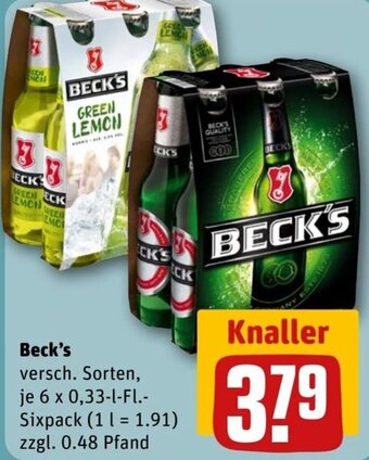 REWE Beck's 6 x 0,33-l-Fl.-Sixpack Angebot