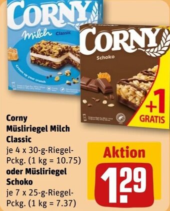 REWE Corny Müsliriegel Milch Classic 4 x 30-g-Riegel-Pckg. oder Müsliriegel Schoko 7x25 g Riegel Angebot