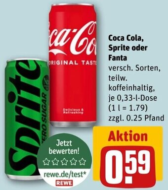 REWE Coca Cola, Sprite oder Fanta 0,33 L Dose Angebot