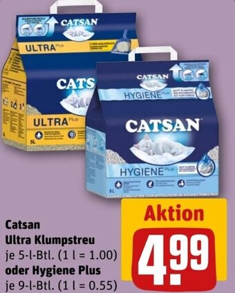 REWE Catsan Ultra Klumpstreu 5-l-Btl.  oder Hygiene Plus 9-l-Btl. Angebot