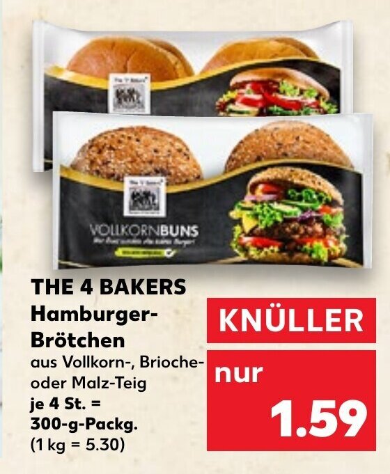 THE 4 BAKERS HamburgerBrötchen 300 g Packg. Angebot bei Kaufland