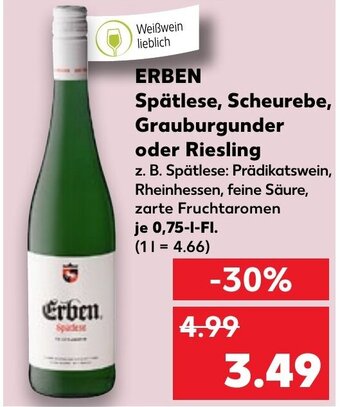 Kaufland ERBEN Spätlese, Scheurebe, Grauburgunder 0,75 l Fl. Angebot