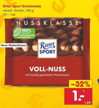 Netto Marken-Discount Ritter Sport Schokolade 100 g Angebot