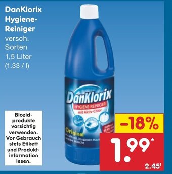 Netto Marken-Discount DanKlorix Hygiene-Reiniger 1,5 Liter Angebot