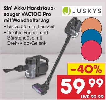 Netto Marken-Discount 2in1 Akku Handstaub-sauger VACIOO Pro mit Wandhalterung Angebot