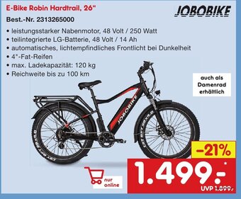 Netto Marken-Discount JOBOBIKE E-Bike Robin Hardtrail, 26" Angebot