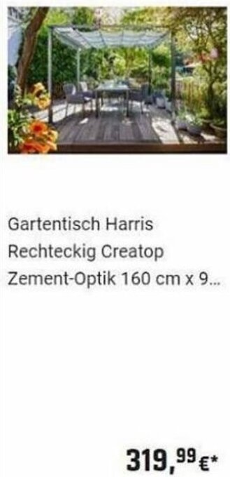 OBI Gartentisch Harris Rechteckig Creatop Zement-Optik 160 cm x 9... Angebot