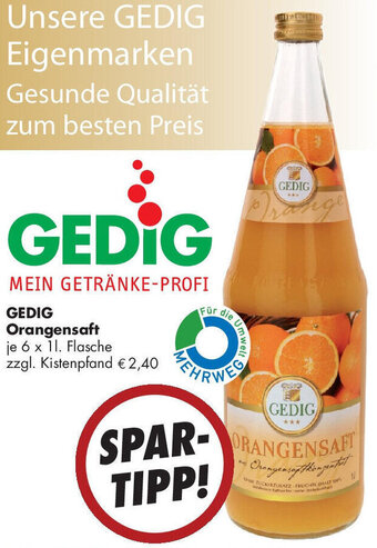 Gefako GEDIG Orangensaft 6 x 1 L Flasche Angebot