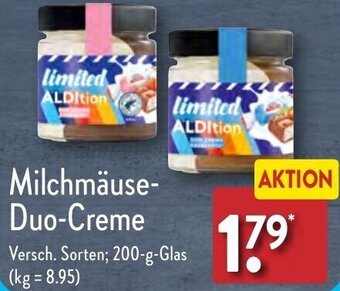 Aldi Nord Milchmäuse-Duo-Creme 200 g Glas Angebot