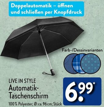 Aldi Nord LIVE IN STYLE Automatik-Taschenschirm Angebot