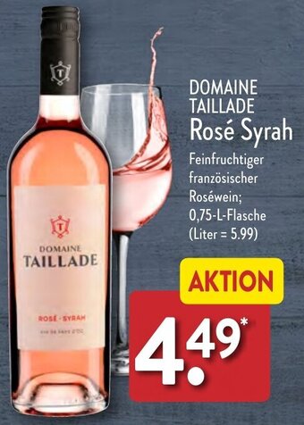 Aldi Nord DOMAINE TAILLADE Rosé Syrah 0,75-L-Flasche Angebot