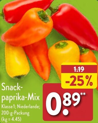 Aldi Nord Snack-paprika-Mix 200 g Packung Angebot