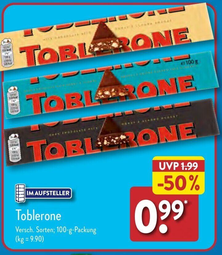Toblerone 100gPackung Angebot bei Aldi Nord