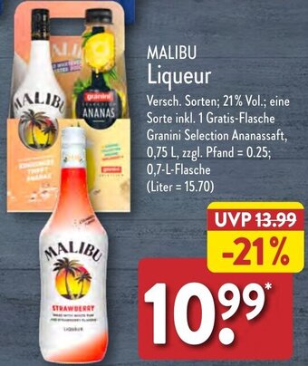 Aldi Nord MALIBU Liqueur 0,7 L Flasche Angebot