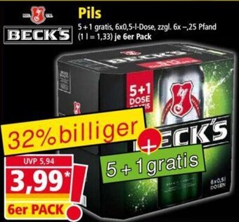 Norma BECK'S Pils 6x0,5 L Dose Angebot