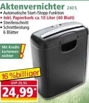 Norma Aktenvernichter 240S Angebot