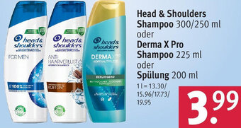 Rossmann Head & Shoulders Shampoo 300/250 ml oder Derma X Pro Shampoo 225 ml oder Spülung 200 ml Angebot