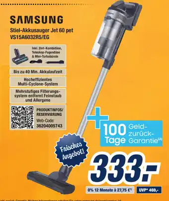 Expert Bening SAMSUNG Stiel-Akkusauger Jet 60 pet | VS15A6032R5/EG Angebot