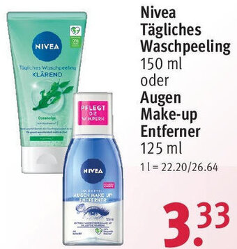 Rossmann Nivea Tägliches Waschpeeling oder Augen Make-up Entferner 125 ml Angebot