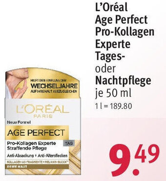 Rossmann L'Oréal Age Perfect Pro-Kollagen Experte Tages- oder Nachtpflege 50 ml Angebot