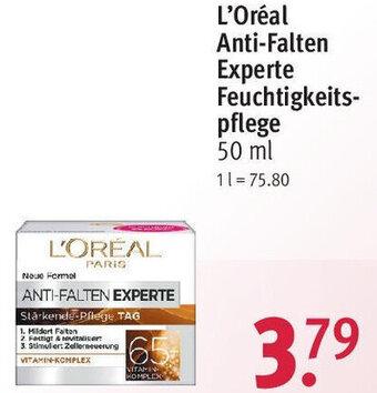 Rossmann L'Oréal Anti-Falten Experte Feuchtigkeitspflege 50 ml Angebot