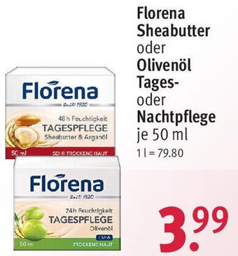 Rossmann Florena Sheabutter oder Olivenöl Tages- oder Nachtpflege 50 ml Angebot