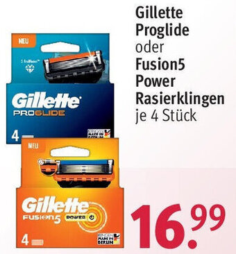 Rossmann Gillette Proglide oder Fusion5 Power Rasierklingen 4 Stück Angebot