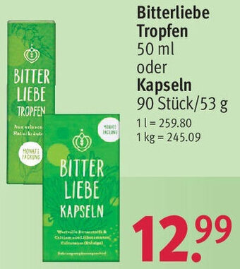 Rossmann Bitterliebe Tropfen 50 ml oder Kapseln 90 Stück/53 g Angebot