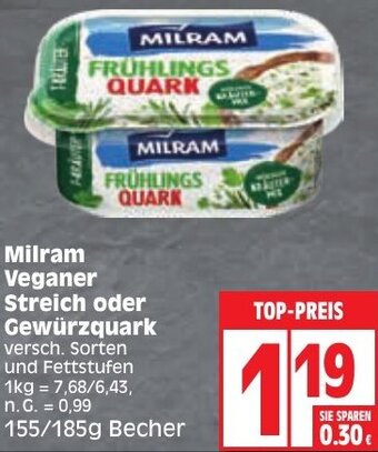 Edeka Milram Veganer Streich oder Gewürzquark 155/185g Becher Angebot