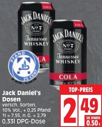 Edeka Jack Daniel's Dosen 0,33 L DPG Dose Angebot