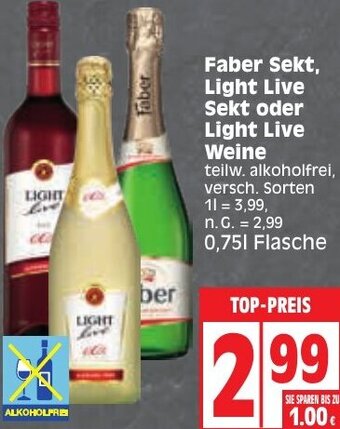 Edeka Faber Sekt, Light Live Sekt oder Light Live Weine 0,75 L Flasche Angebot