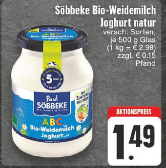 E-Center Söbbeke Bio-Weidemilch Joghurt natur 500 g Glas Angebot