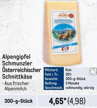 METRO Alpengipfel Schmunzler Österreichischer Schnittkäse 300-g-Stück Angebot