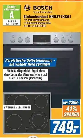 Expert Technomarkt Bosch Einbauherdset HND271XS61 Angebot