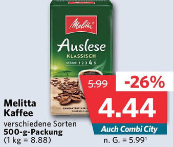 Combi Melitta Kaffee 500 g Packung Angebot