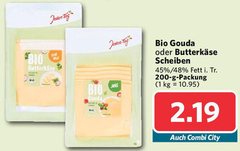 Combi Jeden Tag Bio Gouda oder Butterkäse Scheiben 200 g Packung Angebot