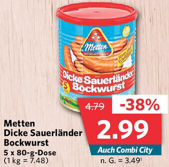 Combi Metten Dicke Sauerländer Bockwurst 5x80 g Dose Angebot