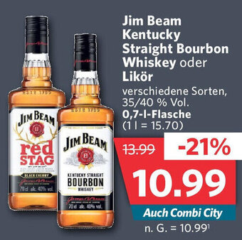 Combi Jim Beam Kentucky Straight Bourbon Whiskey oder Likör 0,7-L-Flasche Angebot