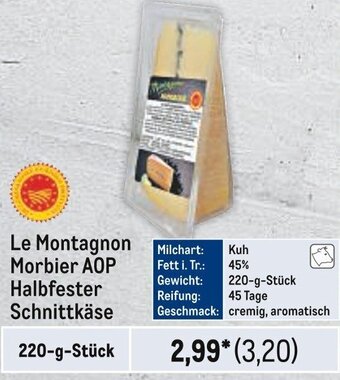 METRO Le Montagnon Morbier AOP Halbfester Schnittkäse 220-g-Stück Angebot