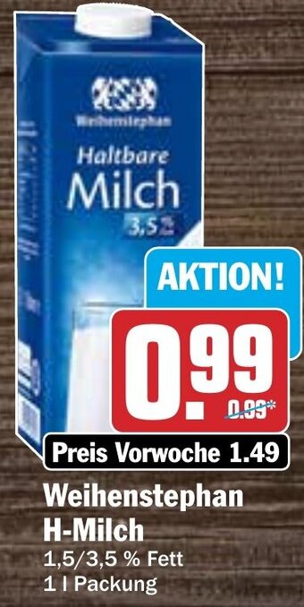 Hit Weihenstephan H-Milch 1 L Packung Angebot