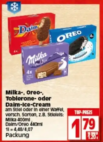 Edeka Milka, Oreo, Toblerone oder Daim Ice Cream Angebot