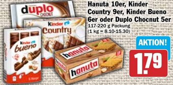 Hit Hanuta 10er, Kinder Country 9er, Kinder Bueno 6er oder Duplo Chocnut 5er 117-220 g Packung Angebot