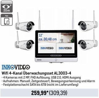 METRO INKOVIDEO Wifi 4-Kanal Überwachungsset AL3003-4 Angebot