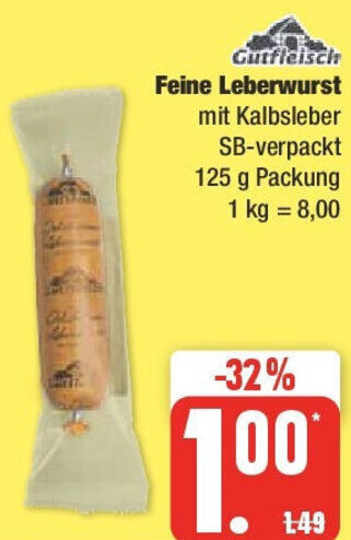 Edeka Gutfleisch Feine Leberwurst 125 g Packung Angebot