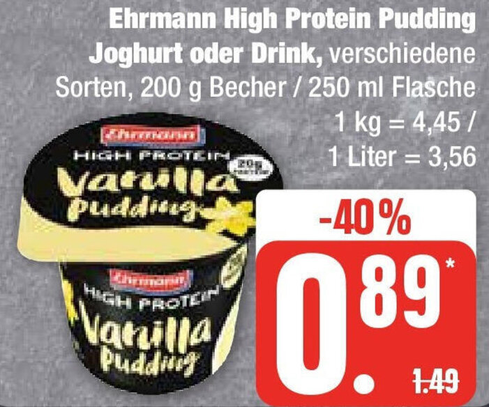Ehrmann High Protein Pudding Joghurt oder Drink 200 g Becher / 250 ml