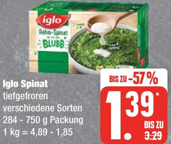 Edeka Iglo Spinat 284-750 g Packung Angebot