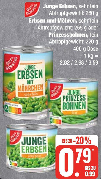 Edeka Gut & Günstig Junge Erbsen, Erbsen und Möhren oder Prinzessbohnen 400 g Dose Angebot