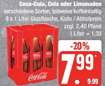 Edeka Coca-Cola, Cola oder Limonaden 6x1 Liter Angebot